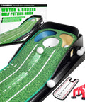 Pro Grade Golf Putting Mat With Gates And Mirror, Progressive Slope Design, Noise Reduction Tech, Quiet Rubber Holes, Indoor Practice Green Lite Version For Serious Golfers with packaging and accessories
