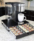 Rolling Black Finish Coffee Pod Storage Drawer For K Cups Holds 42 Pods Extra Wide Under Coffee Pot Space Slim Countertop Organizer