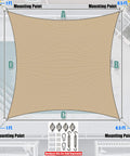 Sand Beige 10x10 Square Sun Shade Sail Canopy UPF50 Plus Outdoor Patio Shade Breathable Water Permeable installation diagram
