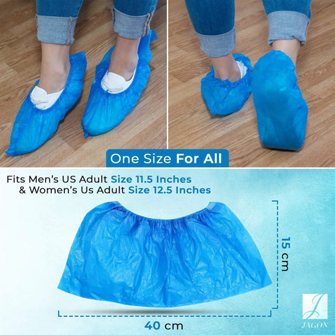 Disposable No Slip Shoe Covers Indoors Blue CPE Waterproof One Size Fits Most 100 Pack 50 Pairs Premium Quality Lightweight Booties