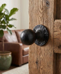 2 Pack Black Cast Iron Barn Door Handles Round Vintage Distressed Texture With Ergonomic Grip Multipurpose Hardware