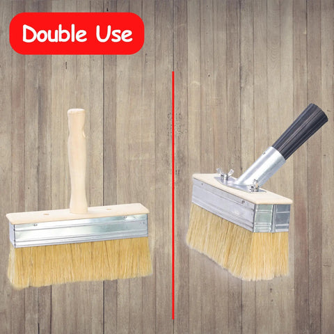 Do It All Adjustable Long Handle Deck Stain Brush Kit with 100 Percent Natural Bristle Wide Paint Brush showing dual use