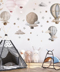Dreamy Hot Air Balloon and Star Wall Decals Peel and Stick Vinyl Wall Stickers for Kiddo Sized Kids Room Nursery Decor with tent