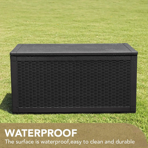 100 Gallon Waterproof Resin Deck Box With Lockable Lid For Patio Cushions And Garden Tools, Large Outdoor Storage Chest