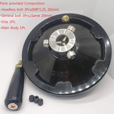 6 Inch Ultimate Handwheel For Any Machine Fits Three Quarter Inch Shaft Or Smaller Ideal For Table Saw Milling Machine Lathe Drill Press Tailstock And Liquid Filling Equipment Durable Phenolic Aluminum Core Made In Korea showing components
