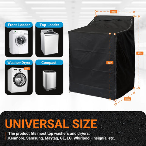 2 Pack Washing Machine Covers For Top Load And Front Load Washers And Dryers, All Weather Outdoor Protection, Black