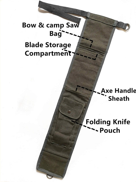 Axe And Saw Sling Bag For Boreal21 Folding Bow Saw Canvas Buck Saw Sheath with compartments for camping gear.