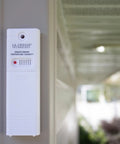 Wireless Outdoor Temperature and Humidity Sensor With Wall Mount Weather Resistant Gauge 330 Feet Transmission Range Battery Powered For Accurate Readings in Your No Fuss Home Weather Station installed on wall