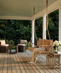 Wicker Porch Swing With Cushioned Seat And Armrests Hangout Ready Outdoor Hanging Swing Bed With Steel Chains on patio