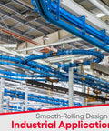 Heavy Duty Beam Trolley System On A 5 Foot Unibilt Enclosed Conveyor Track, 250Lb Per Trolley in industrial setting