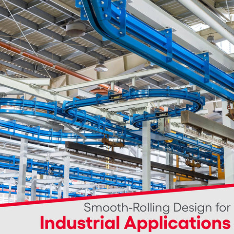 Heavy Duty Beam Trolley System On A 5 Foot Unibilt Enclosed Conveyor Track, 250Lb Per Trolley in industrial setting