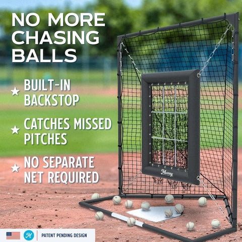 Heavy Duty 9 Hole Baseball Pitching Net With Built In Backstop and Suspended Strike Zone Target for home training with baseballs.