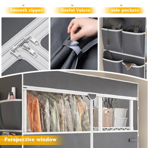 Straight Up Heavy Duty Rolling Clothes Rack With Removable Dust Cover Portable Closet Featuring Four Hanging Zones Adjustable Shelf And Smooth Gliding Wheels For Zero Hassle Storage