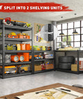 72 Inch High Garage Shelving Unit With 2500 Lbs Total Capacity For Home Garages And Light Commercial Use, Beefy Steel Storage Racks To Stash Tools, Parts, Boxes, Inventory And More split into two units in a garage