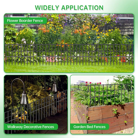 Dog Proof No Dig Fence For Yard And Garden, 28 Panels Spanning 39.5 Feet, 13 Inch High Rustproof Metal Barrier in garden settings