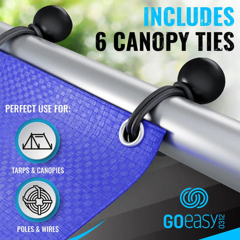 Heavy Duty Bungee Cords With Hooks 30 Pack - Assorted Sizes 10 In 18 In 24 In 32 In 40 In Plus 8 In Canopy Bungees securing blue tarp