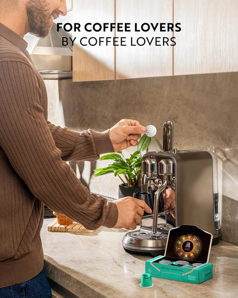 Person using Intense 120 Count Espresso Pods For Nespresso Original Machines Pack Of Bold Dark Roast Blends