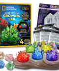 Mega Crystal Growing Kit For Kids Grow 6 Colorful Crystals With Light Up Stand Fast Growing Kid Friendly Science Gift For Ages 8 To 12 Crystal Making Experiment For Girls And Boys, featuring colorful crystals and instructional materials.