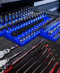Magnetic Socket Organizer For One Fourth Inch Drive 3 Row Tool Holder In Metric Blue Holds 42 Sockets neatly in tool drawer