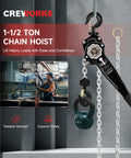 Beefy 1-1/2 Ton Lever Chain Hoist With 20 Ft Lift, manual chain hoist heavy duty, 3300 lb capacity, G80 galvanized chain and swivel hooks