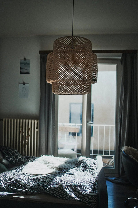 Rattan Pendant Light For Kitchen Boho Chic Bamboo Lampshade Handmade Weave Lighting Wood Ceiling Fixture 16 Inch Modern Hanging Light For Warm Cozy Vibe