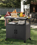 Outdoor Grill Cart With Stainless Steel Tabletop And Storage Cabinet Movable Kitchen Island On Wheels For BBQ Prep