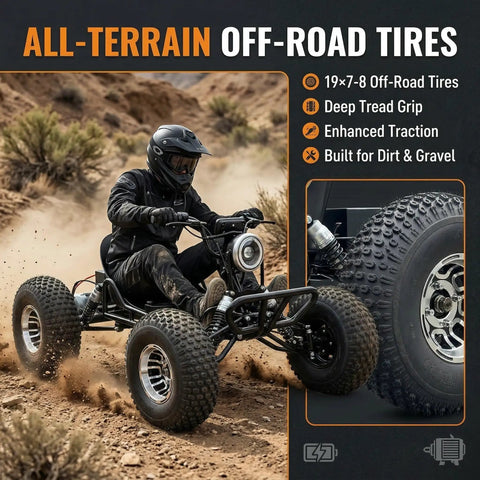 Rider on Electric Off Road Go Kart For Adults And Kids, Beast Mode Brushless Peak 4000W Power, large off-road tires, dirt trail