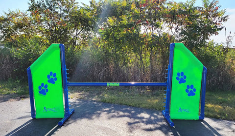 Angled Wing Jump For Dog Agility, Heavy Duty PVC Obstacle For Indoor Or Outdoor Training, 48 Inch Bar in bright yellow