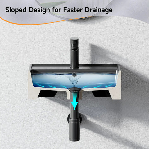 Bathroom Wash Basin(45 * 31 * 13cm) - Countertop/Wall-Mounted Recular Sink (Black) showing sloped design for faster drainage.