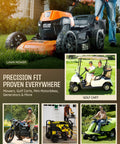 Lawn mower, golf cart, mini motorcycle, generator, and lawn tractor showcasing versatility of Universal Pulse Vacuum Fuel Pump For Small Engines