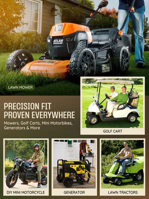 Lawn mower, golf cart, mini motorcycle, generator, and lawn tractor showcasing versatility of Universal Pulse Vacuum Fuel Pump For Small Engines