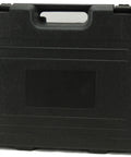 Badass Magnetic Drill With Integrated Knock Out Mode For Serious Construction Grinds storage case with handle, sturdy black plastic design.