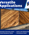 Wooden automatic driveway gate with cast iron V groove gate wheel for versatile applications.
