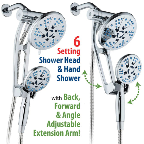 High Pressure Rainfall Shower System Featuring 48 Modes With 6 Inch Rain Head And Handheld 3 Way Combo Anti Clog Nozzles