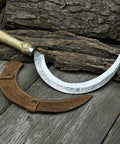 Hand-Forged Large Sickle With 7.5 Inch Blade, High-Carbon Steel For Gardening, Harvesting, And Landscaping, Ergonomic Ash Handle