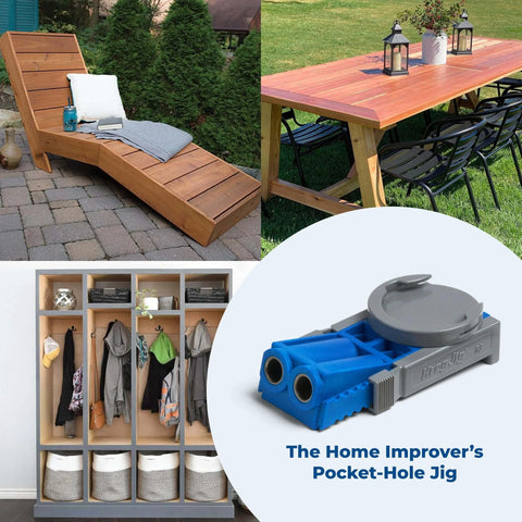 Portable Pocket Hole Jig System With Adjustable Position Sliders And Clamp Adapter For Materials Half Inch To One And A Half Inches Thick Lets You Make Strong Joints At Multiple Angles For Quick Pro Level Woodworking Projects, shown with woodworking furniture.