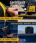 Hard Case for Dewalt DCC020IB 20V Max Tire Inflator with YKK Zippers, contoured shell, wide shoulder strap, and 1650D Oxford case