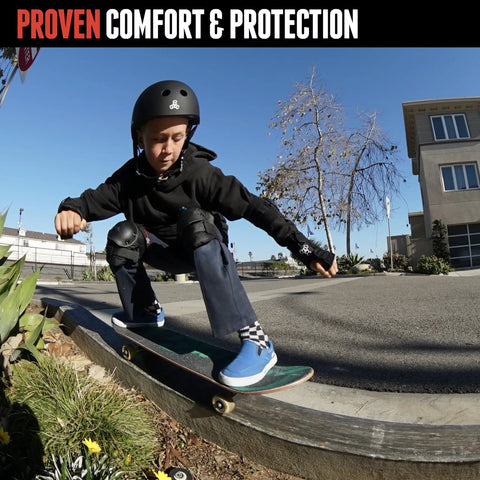 Skating with Knee Pads For Skaters And Snowboarders Kickin Comfort with ventilated EVA foam impact protection, black, one size fits most.