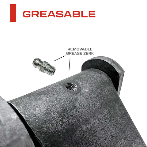 Close-up of steel hinge with removable grease zerk for 4 Pack Weld On Dump Trailer Hinges Kit Heavy Duty Leaf Style Tailgate Hinge.