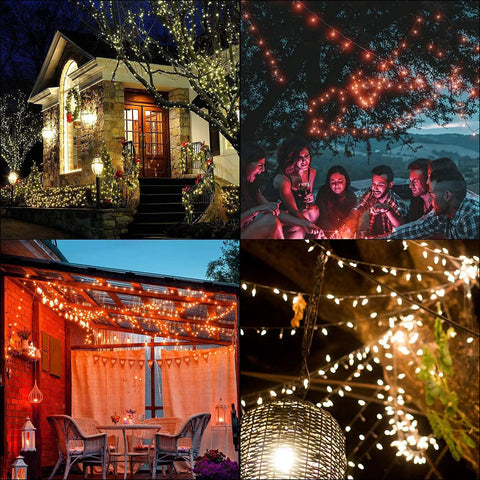 Dope Outdoor Solar String Lights 40Ft With 100 LED In 16 Colors 20 Modes Remote Waterproof Solar Powered Lights illuminating various decorations