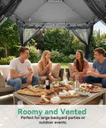 12x12 Ft Pop Up Gazebo With Netting, Easy One Person Setup No Tools Needed In Minutes, 3 Height Settings, people enjoying outdoor shelter