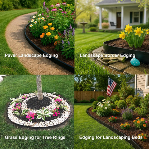 33 Ft Flexible Paver Edging Kit With 30 Rust-Resistant Stakes, 4 Inch Tall Lawn Border for flower beds and gardens in use