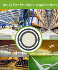 Beast Bright 200W High Bay LED Light for warehouses, gyms, factories IP65 wet location shown in manufacturing and sports hall