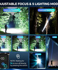 Ultra Bright LED Rechargeable Flashlights Two Pack With LCD Battery Display showcasing adjustable focus and five lighting modes outdoors