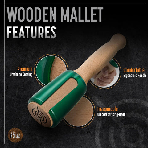 15oz Wood Carving Mallet For Woodworking With Ergonomic Wooden Handle Reducing Hand Fatigue And Non Marring Urethane Head Protecting Tools Workhorse Chisel Hammer For Gouges Dovetails Mortises And Jointing