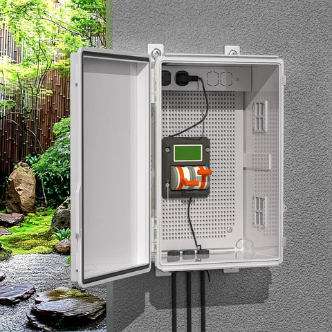 Rugged Outdoor Electrical Enclosure Box With Ventilated Design Waterproof ABS Cabinet for indoor or outdoor use, wall-mounted, with open door view