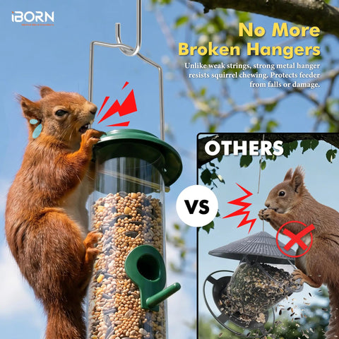 Six Port Metal Bird Feeder With Heavy Duty All Metal Construction 15 Inch Hanging Seed Feeder for Mixed Seed Blends and Squirrel