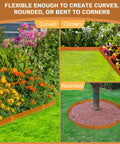 Beefy Pre Rusted Cor Ten Steel Landscape Edging For Four And A Half Inch Border With Hammer In Clamps And Eleven Clips Pack Of Ten Sections Total Thirty Three Feet For Lawn Garden Yard, showing flexibility in curves and corners.