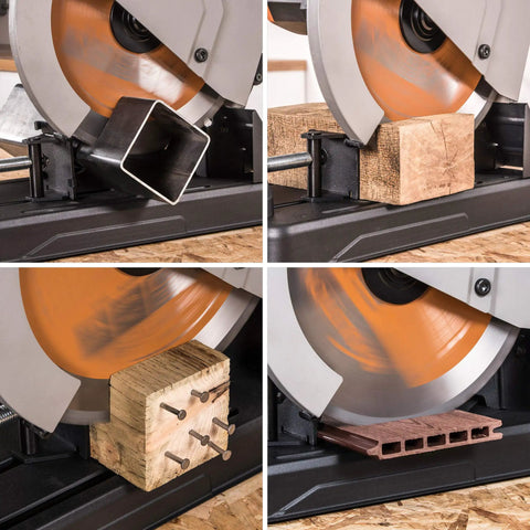 14 Inch Multi Material Replacement Blade For Rage2 And Evosaw380 Chop Saws cutting wood, steel, and plastic with no coolant