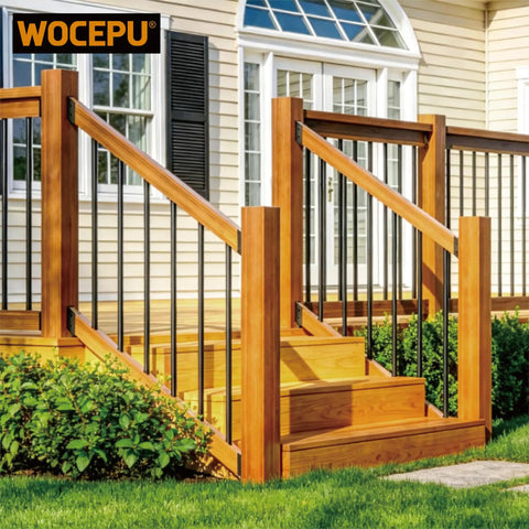Heavy Duty Stainless Steel Deck Railing Brackets And Connectors For Standard 2X4 Wood Posts Adjustable Stair Angle Mounts on wooden stairs.